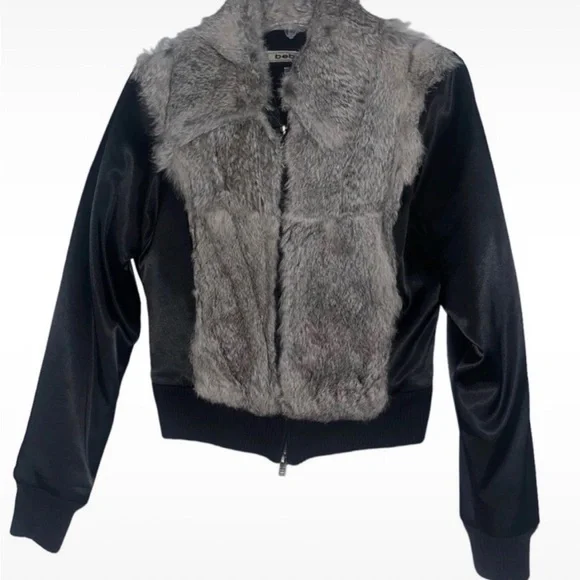 Bebe Charcoal and Ebony Faux Fur Jacket - Picture 1 of 1